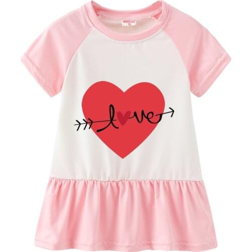 Kids Baby Girls Dresses 2021 Summer New Love Print Short-Sleeved Stitched Dress Children European and American Princess Dress