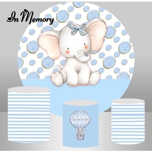 InMemory Cute Elephant Newborn Baby Shower Boys 1st Birthday Party Round Backdrops Light Blue Circle Photography Backgrounds