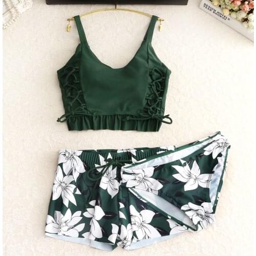 Set 2020 swimwear women tankini Vintage Floral Print green Swimsuit Padded Swimwear Bathing Suit Beach Wear Bikini Short skirt