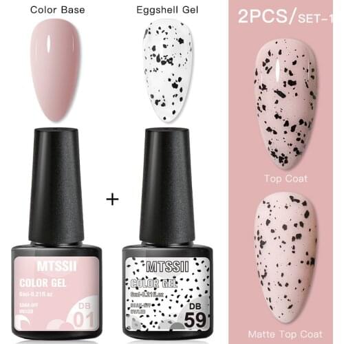 Mtssii 2PCS Nail Gel Eggshell Gel Nail Polish Transparent Gel Soak Off Nail Art Gel UV LED Varnish With Any Color Base Top Coat