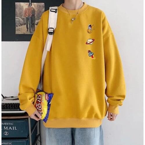 High Street Harajuku Park Men and Women Oversized Long Sleeve Top Graffiti Round Neck Print Hoodless Solid Color Warm Sweatshirt