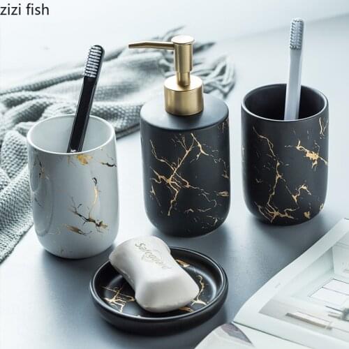 Imitation Marble Ceramics Bathroom Accessories Set Soap Dispenser/Toothbrush Holder/Tumbler/Soap Dish Set Bathroom Products
