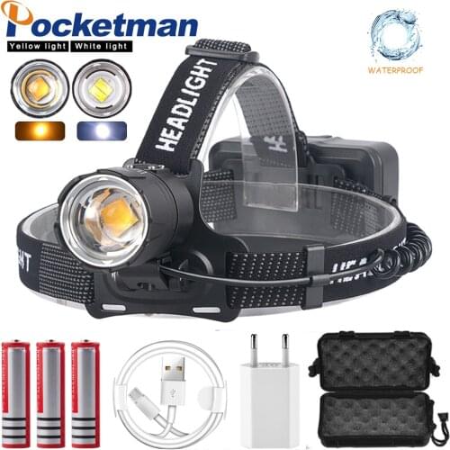 7000LM XHP70.2 Led Headlamp XHP70 Most Powerful Yellow or White Led Headlight Fishing Camping ZOOM Torch Use 3*18650 batteries