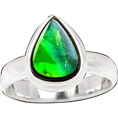 NiaoZaiFei YunZaiKan Genuine Ammolite Ring 925 Sterling Silver,USA Size :7, MHBAR3895