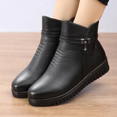 ZZPOHE 2020 New Winter Shoes Women PU Leather Snow Boots Womens Comfortable Warm Ankle Boots Ladies Boots free shipping