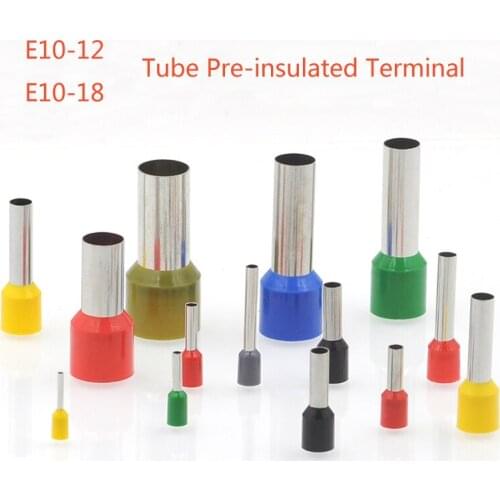 1000pcs Tube insutated crimp terminals Electrical cord end terminal wire connector E10-12 E10-18 wiring cable ferrule 8AWG 10mm2