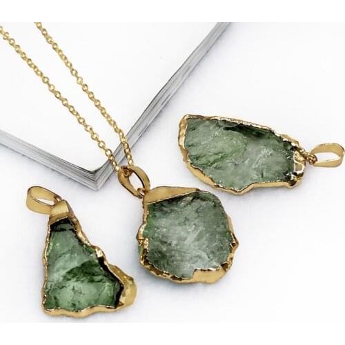 BOEYCJR Natural Stone Simple Metal inlay Necklace Chain Jewelry Vintage Energy Stone Pendant Necklace for Women