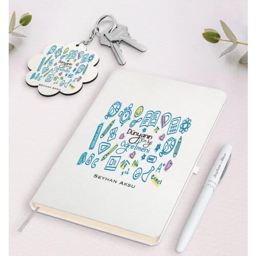 Personalized World Best Teacher White Notebook Pen And Keychain Gift Seti-15
