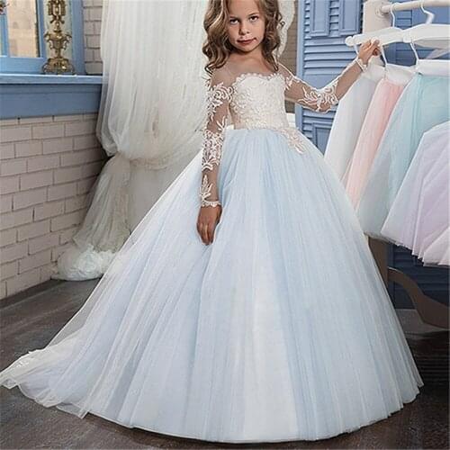Flower Girls Dresses Beautiful Holy Communion Dresses Lace Long Sleeve Beaded Puffy Ball Gown Prom Pageant Dress For Girls