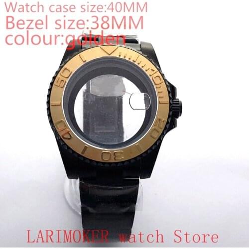 Suitable for NH35 NH36 Miyota 8215 40mm 904L stainless steel case, transparent black back cover, with bezel,golden
