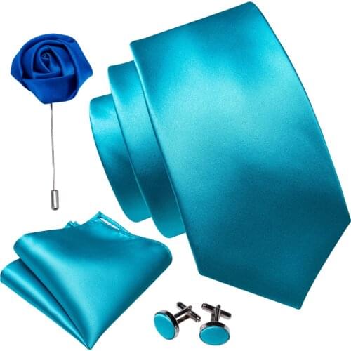 Mens Wedding Tie Blue Paisley Solid Silk Neck Ties For Men Gravat Handkerchief Cufflink Brooch Set Barry.Wang Designer FA-5255