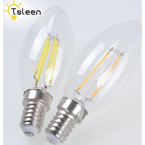 E14 Filament Light 220V Glass Bulb TSLEEN 10PCS/Lot Retro Vintage COB LED Edison Bulb Lamp 4W 8W Lampada Led Candle Flame Light
