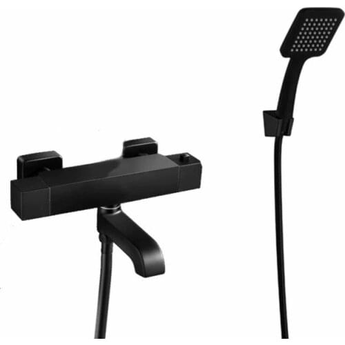 Matte black color waterfall bathtub thermostatic faucet,Wall Mounted Waterfall Bath Shower Mixer with holder and shower BL258