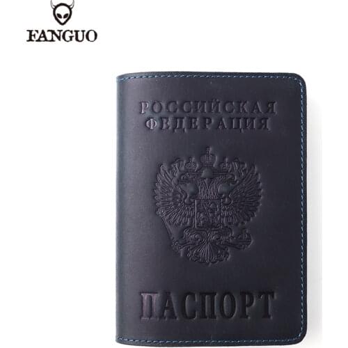 Top Crazy Horse Leather Russia Passport Cover Engravel Genuine Leather Covers For Passport Short Travel Pass Pack