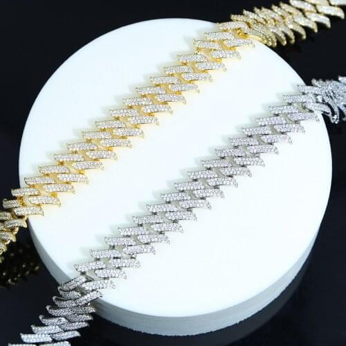 High Quality 15MM Width Spiked Cuban Bracelet Iced Out 5A Cubic Zirconia 2 Row Hiphop Bracelets Necklace Set for Men Boy