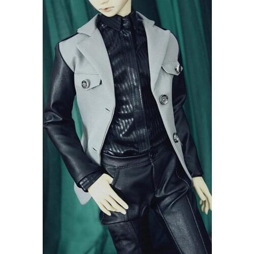 [wamami] Grey Panel Leather Sleeve Upper Windbreaker For BJD Doll Dollfie Outfit