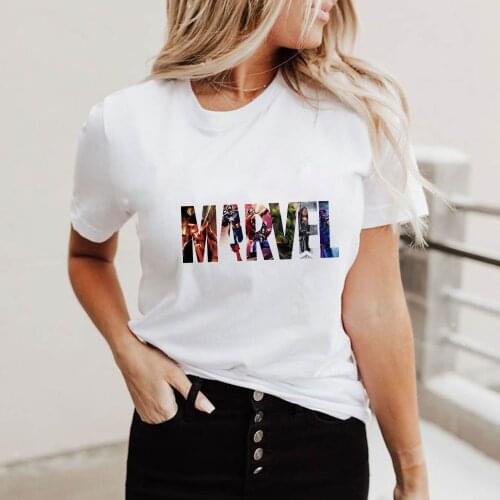 Fashion Women T Shirts Summer Short Sleeve Marvel Avengers Superhero Print Female T-shirts Girls Ladies Tee Shirts Plus Size
