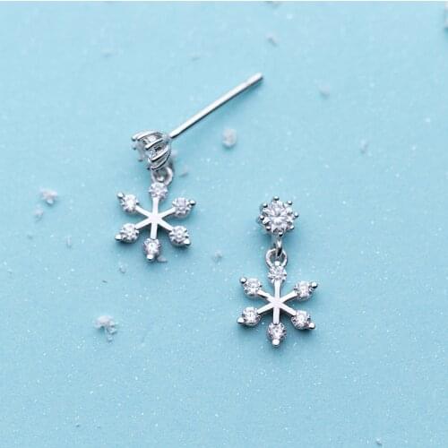 MloveAcc 925 Sterling Silver Snowflake Earrings for Women Trendy Cubic Zirconia Earring Elegant Lady Gift Sterling-silver-jewelr