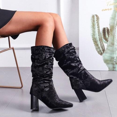 Large Size 43 Long Boots Female 2021 Autumn and Winter New Thick Heel High Heel European and American Suede Fashion Boots