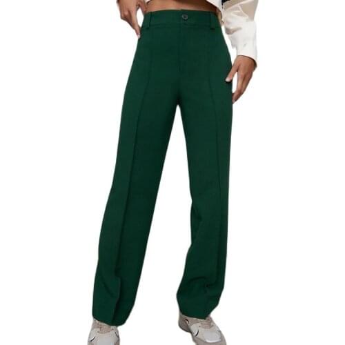 2021 Summer Women Formal Business Elegant High Waist Suit Straight Pants Leggings Office Lady OL Polyester Work Green Trousers