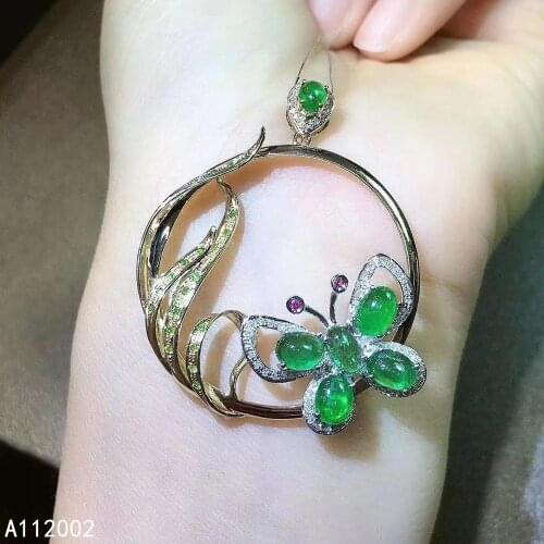 KJJEAXCMY fine jewelry natural Emerald 925 sterling silver new women pendant necklace chain support test luxury exquisite
