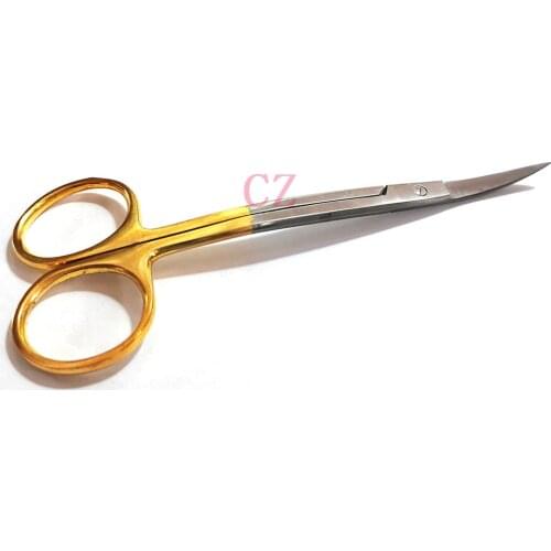 Gold handle stainless steel 11cm bending scissors suture removal scissors cosmetic eye scissors