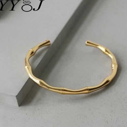 Gold bamboo open cuff bangle for women stainless steel minimalist elegant dainty bangle bracelet fashion 2021