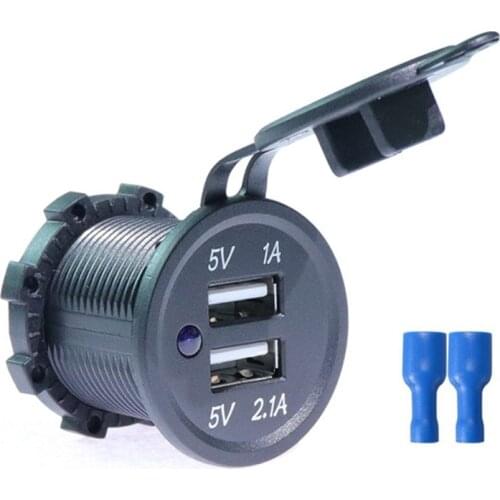 1pc Modified car USB charger 5V3.1A with blue LED lights for waterproof and dustproof 5V1A+5V2.1A blue