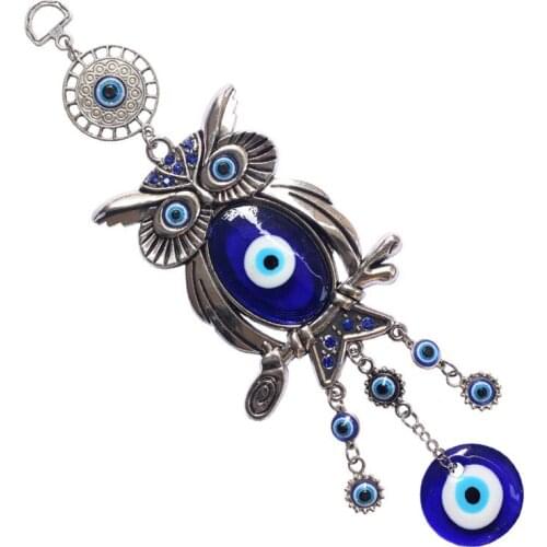 1PC Turkish Glass Blue Evil Eye Owl Pendants Alloy Muslim Wall Hanging Turkey Exotic Home Decoration Car Garden Ornaments