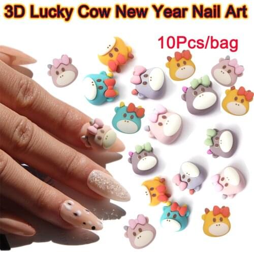 10pcs New Nail Art Diamond Cartoon Resin Lucky Cow Autumn Winter Nail Accessories Year of the Ox Mascot Nail Accessories