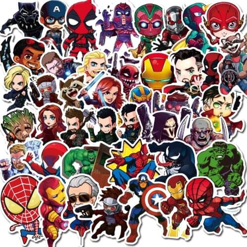 100pcs Avengers Marvel Hero Sticker Spiderman Black Widow Doctor Strange Cartoon Anime Phone Computer Water Cup Luggage Graffiti