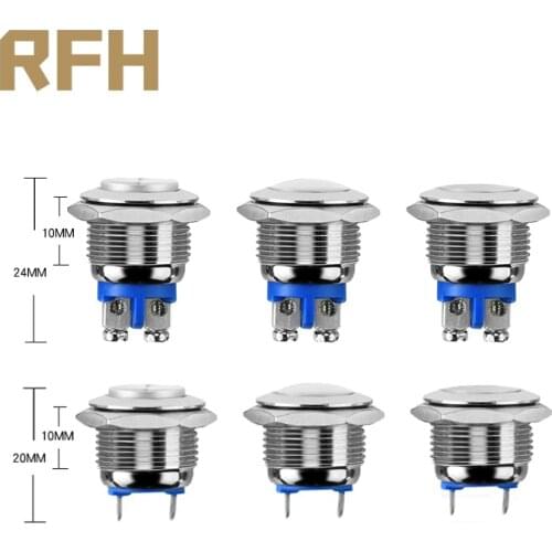16mm Metal Push Button Switch NO Momentary Self-Reset Brass Nickel Plated Screw Car Engine PC Power Round Flat High Head