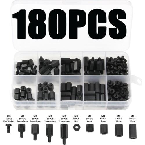 180Pcs M3 Screws Set Mixed Female Male Hex Nylon Standoff Spacer Column For PCB Motherboard Fixed Plastic Spacing Hardware Parts