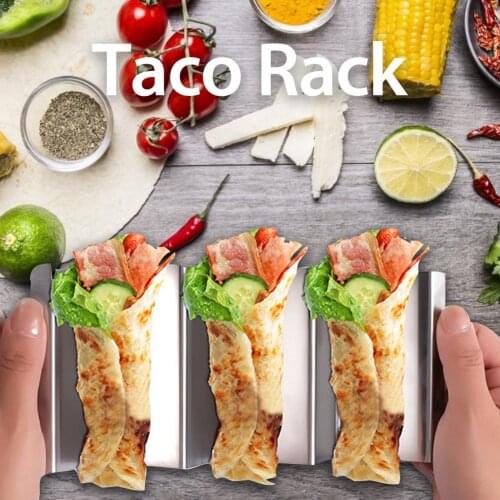 3 Holds Taco Holder Stainless Steel Rack Shell Display Stand Burrito Tortilla Plate Tray Food Holder Rack Kitchen Accessories