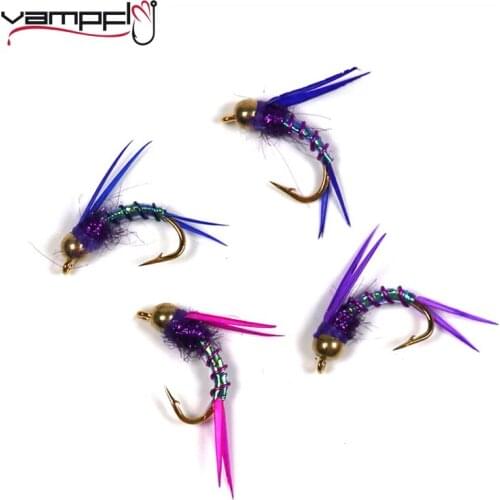 Vampfly 8PCS #12 Purple Beadhead Psycho Prince Nymph Fly for Browns Rainbows Cutthroats Sinks Fast Dropper Nymph Lure
