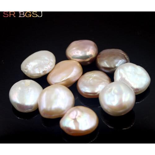 Free Ship 14-15mm 10pcs No Hole White Pink Purple Mixed Lot Coin Shape Natural 5A Grade Freshwater Coin Pearl Beads
