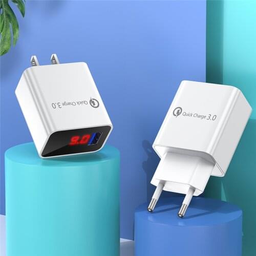 Fast charge 3.0 USB Charger for iPhone XS 11 6 7 8 Xiaomi Samsung Huawei 5V 3A Digital Display Quick Charging Wall Phone Charge