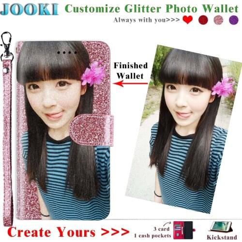 Gold Glitter Case For Samsung Galaxy S9 S9+ Personalized Photo Leather Wallet For Samsung Customize Bling Phone Book Cover