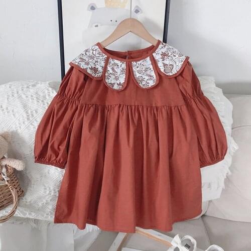 Spring Autumn Doll Collar Kids Baby Girls Pure Color Dresses For Girls Dresses Cute Kids Girl Dress Girls Long Sleeve Dress