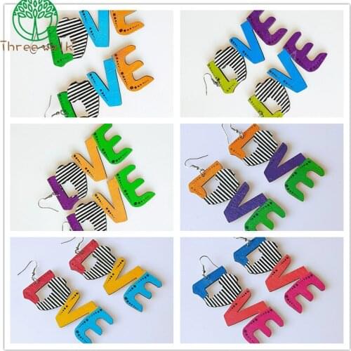 Rainbow Painted Africa Map Wooden Drop Earrings Love For Women Statement Hollow Out African Ethnic Fashion Jewelry wholesale