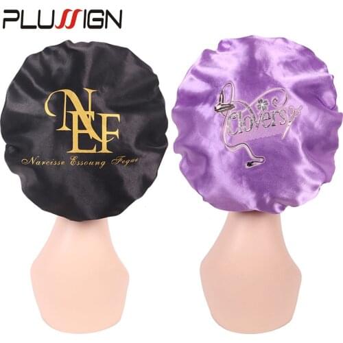 Plussign Double Layer Reversible Adjustable Satin Cap For Sleeping Hair Bonnet Pink Black Purple Golden Silk Bonnets 6Pcs/Lot