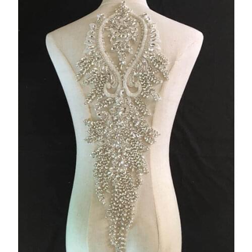 France and Africa Upscale and luxuriant applique Big crystal bodice applique for wedding dress, large Rhinestone bodice applique