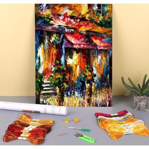 Oil Painting Style Paris New Printed 11CT Cross Stitch Set Embroidery DMC Threads Sewing Needlework Handicraft Hobby Decor