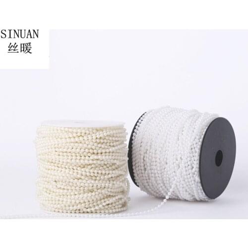 SINUAN New Style Chinese Beads Chain Acryl Beads White/Cream Pearl Wedding Decoration 3Mm 50Meter/Roll Diy Plastic Bead Chain