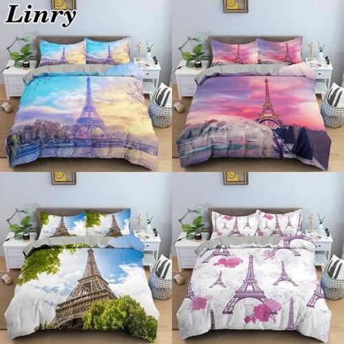 Paris Eiffel Tower 3D Bedding Set Queen/King Size Duvet Cover Set Creative Winter Comforter Bed Cover Set 2/3pcs Home Textile