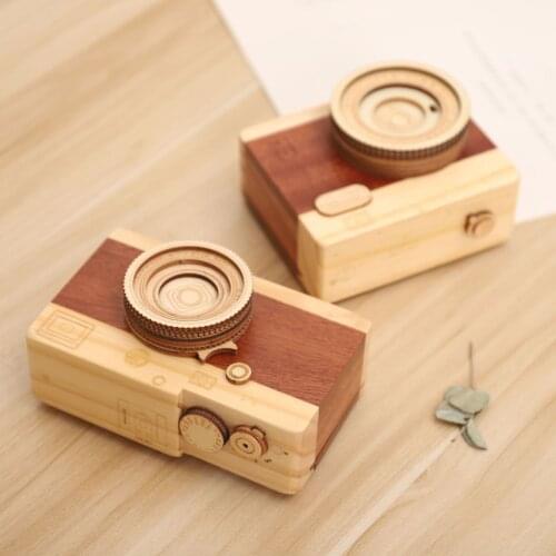 Creative Wooden Camera Music Box Zakka Home Decoration Valentines Day Birthday Gift Music Box Reative Retro Camera Models
