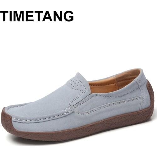 TIMETANGSpring Autumn Women Moccasins Womens Flats Genuine leather Shoes Woman Lady Loafers Slip On Suede Shoes mocasines mujer