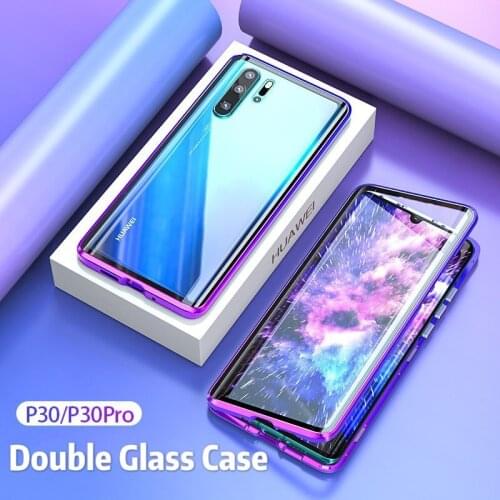Magnetic Adsorption Metal Protective Case For Huawei Mate 40 30 20 pro Tempered Glass Full Coverage Phone Shell Nova 7 8 P30 P40