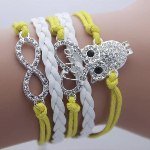 VC-LADY 2016 Fashion Owl With Rhinestone Crystal Hearts LOVE8 Multi-Strand Leather Cord Bracelets Word B9 AB0122