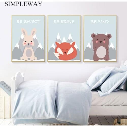Baby Nursery Wall Art Canvas Print Children Poster Woodland Animal Fox Bear Painting Decoration Picture Nordic Kid Bedroom Decor